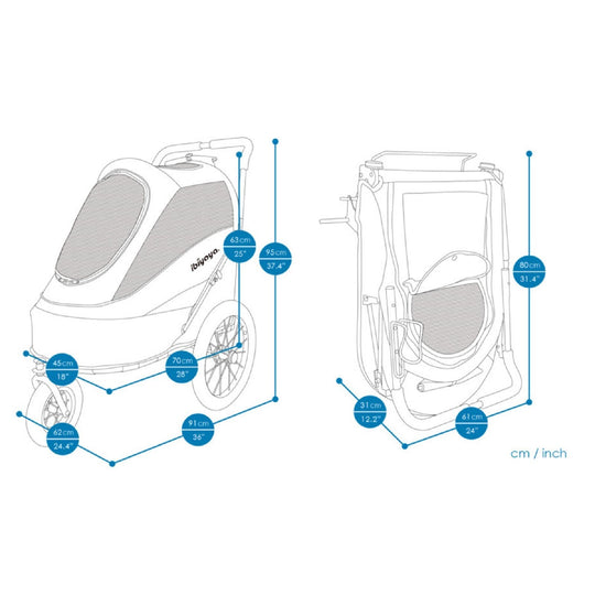 Ibiyaya Happy Pet Trailer & Jogger with Bicycle Attachment 2.0
