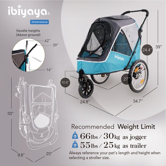 Ibiyaya Happy Pet Trailer & Jogger with Bicycle Attachment 2.0