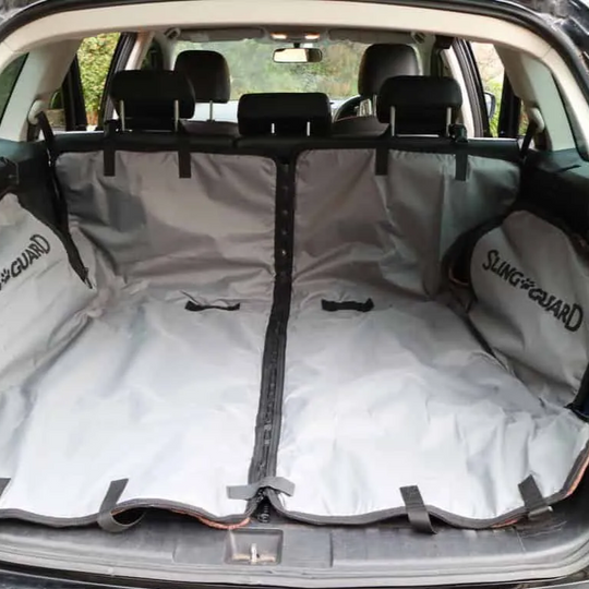 SlingGuard 2-in-1 Dog Car Seat Cover/Boot Protector Bundle with Car Headrest Lead