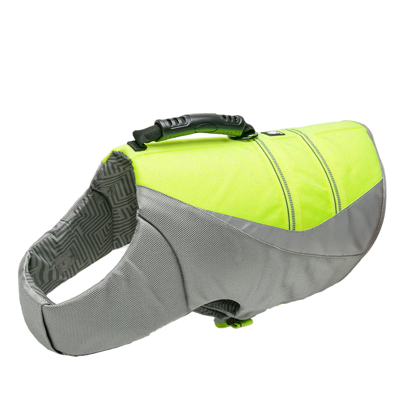 Dog life jacket with gray and green color scheme on a white background, featuring the Truelove brand logo.